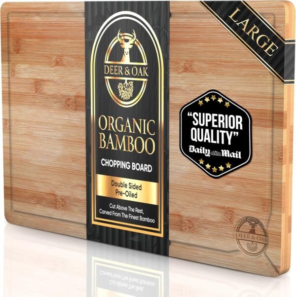 Deer & Oak - Premium Wooden Chopping Board - Large 38 x 25 x 2 cm Bamboo Cutting Board for Carving Meat or Vegetables - Chopping Boards for Kitchens -...